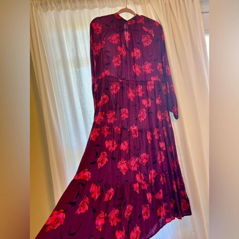 Women’s Floral Dark Purple & Red Maxi Dress- S